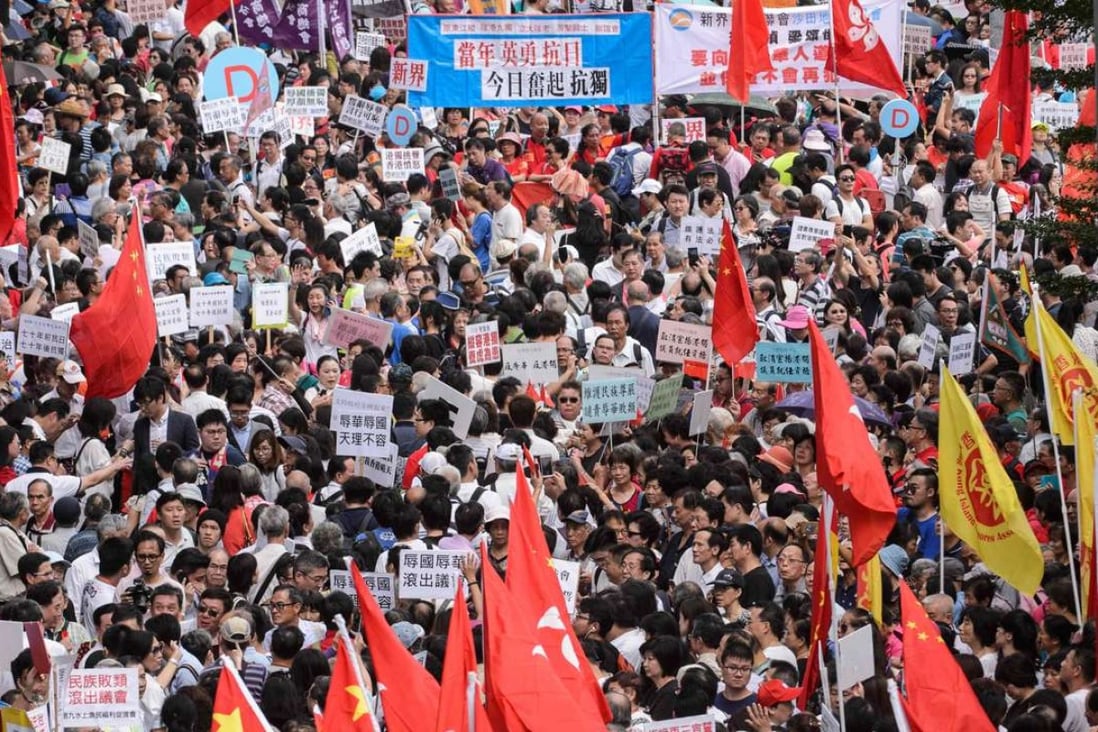 Thousands of pro-Beijing demonstrators outside the Legislative Council protest against localist lawmakers on October 26. Hong Kong is a shambles and the people are polarised and confused. Photo: AFP
