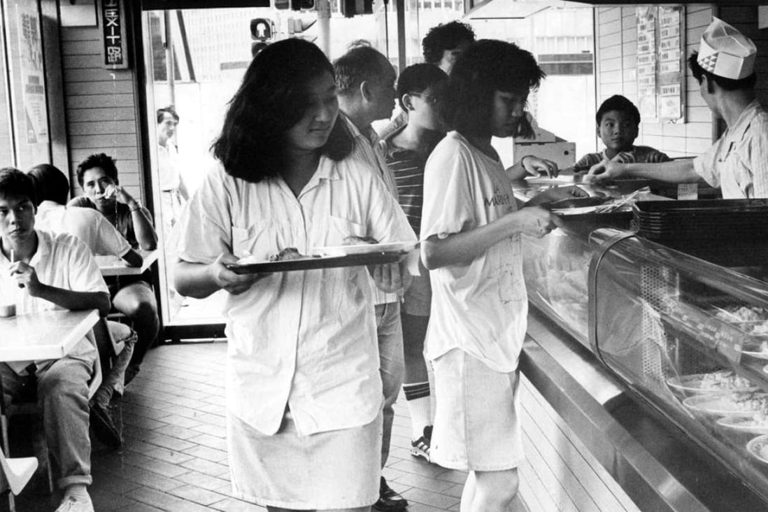Teenagers in Cafe de Coral fast food restaurant in Central in 1986.