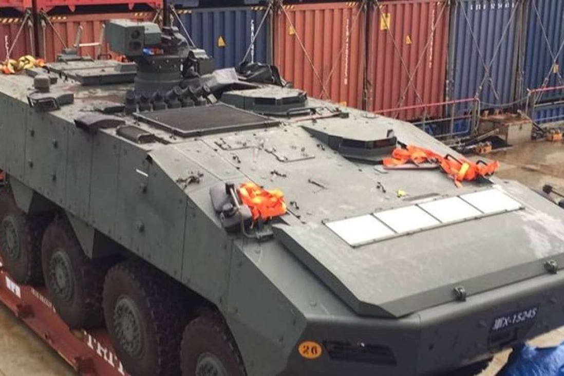 A picture from Facebook of an armoured vehicle seized at Kwai Chung cargo terminal. Photo: SCMP