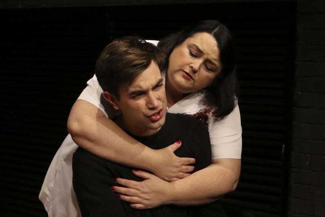 Luke Lampard as patient Michael Aleen and Kath O’Connor as nurse Miss Peterson in Sweet & Sour Productions’ staging of The Elephant Song, directed by Candice Moore. Photo: Aaron Michelson