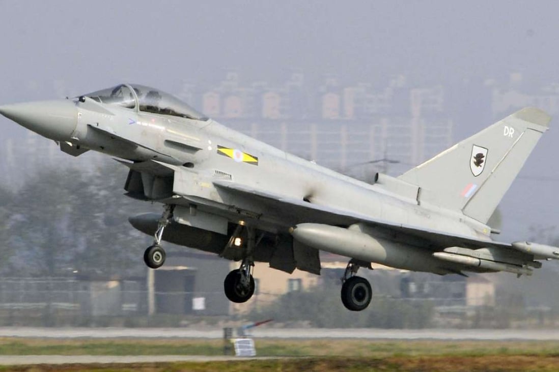 A British Royal Air Force Typhoon fighter jet takes off from the US Air Force Osan Air Base, 70km south of Seoul. Photo: Kyodo