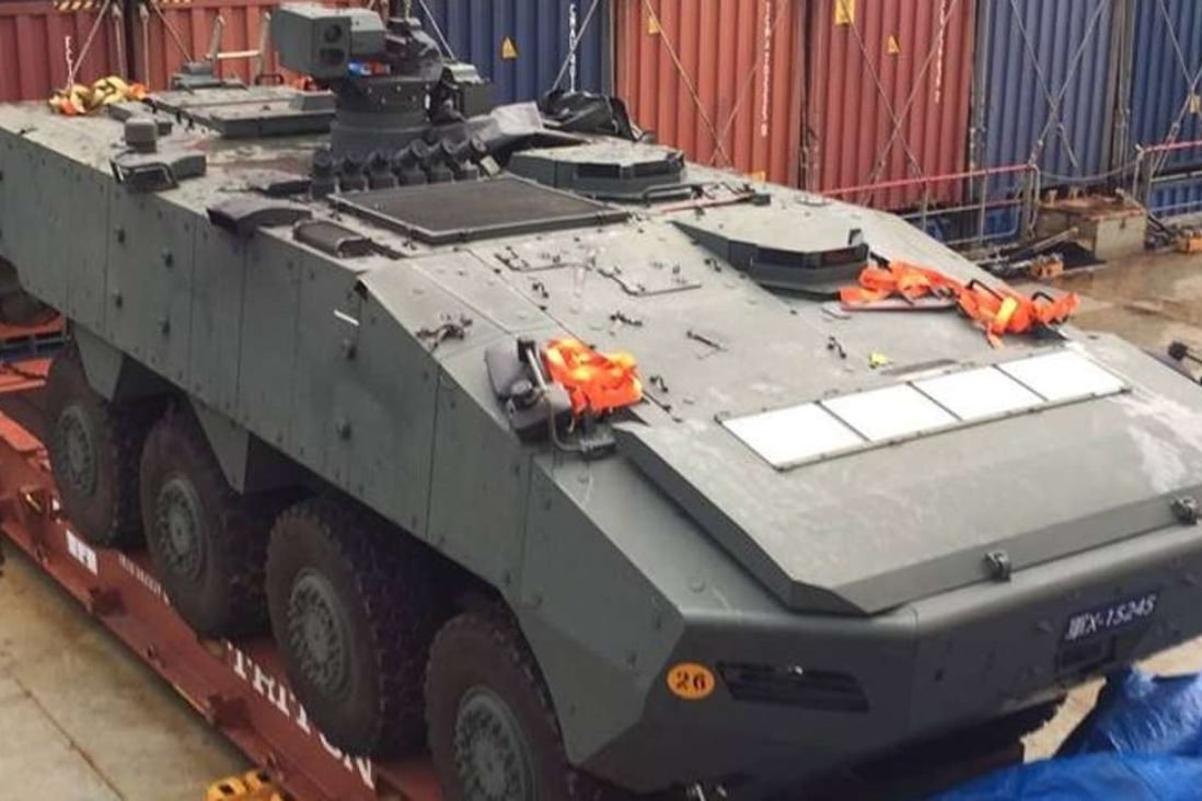 One of the Singaporean armoured vehicles impounded in Hong Kong. Photo: SCMP Pictures