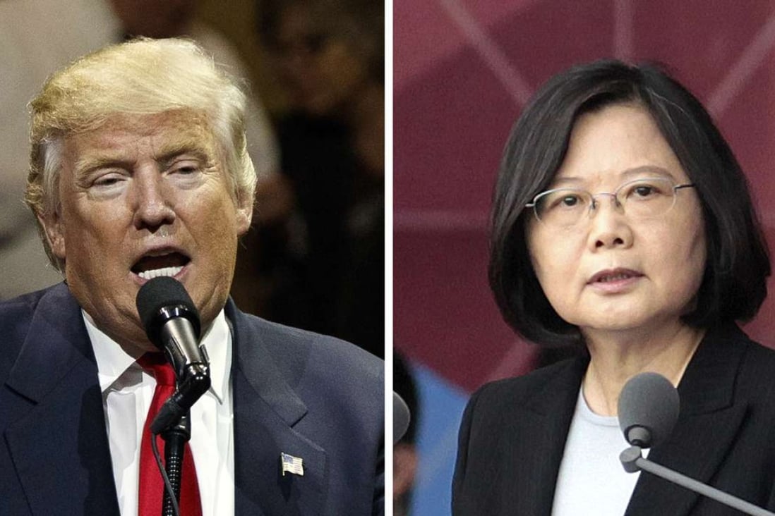 This combination of two photos shows US President-elect Donald Trump, left, speaking during a "USA Thank You" tour event in Cincinatti Thursday, Dec. 1, 2016, and Taiwan's President Tsai Ing-wen, delivering a speech during National Day celebrations in Taipei, Taiwan, Monday, Oct. 10, 2016. Trump spoke Friday, Dec. 2, with Tsai, a move that will be sure to anger China. Photo:AP
