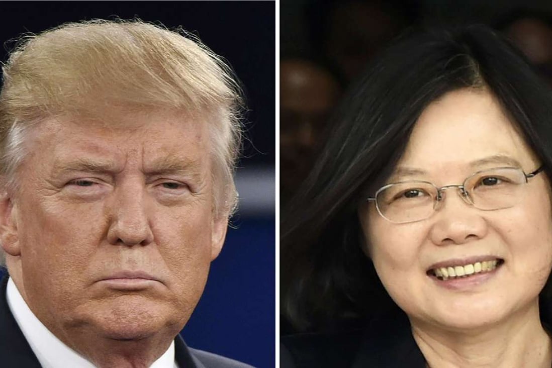 A telephone call from Taiwan’s President Tsai Ing-wen, right, and US president-elect Donald Trump on December 2, which broke decades of US diplomatic policy, is being downplayed by Taipei. Photo: AFP