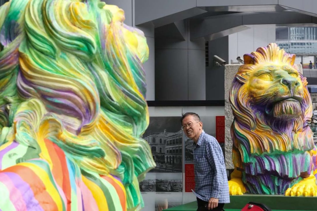 The rainbow-coloured lions outside HSBC headquarters in Central, created by LGBT artist Michael Lam, represent pride and unity in diversity. Photo: Felix Wong