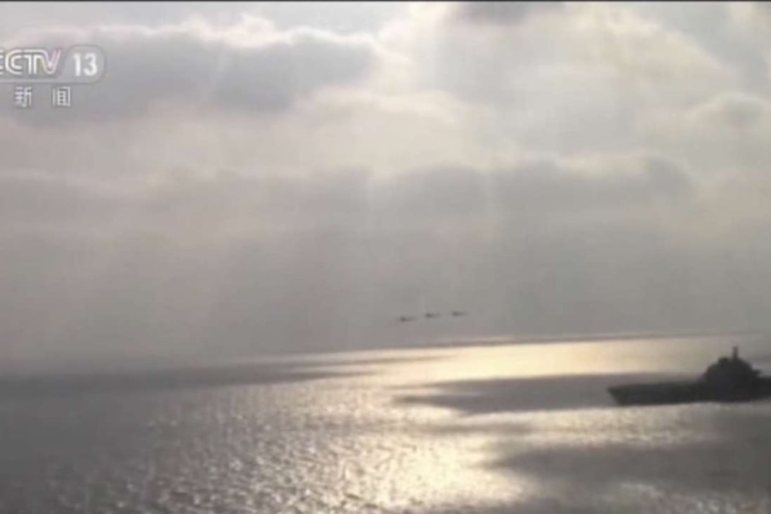 In this image taken from a video footage run by China's CCTV, China's aircraft carrier Liaoning is seen during live-ammunition drill recently in the waters of the Bohai Sea in northern China. Japan’s Defence Ministry said early Sunday that a Japanese defence destroyer spotted the Liaoning, in the central part of the East China Sea for the first time. Photo: AP