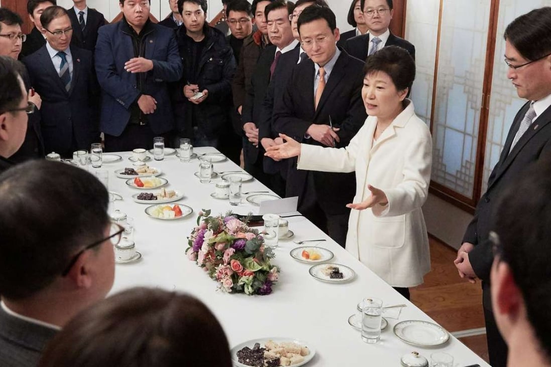 South Korean President Park Geun-hye meets with reporters. Photo: Yonhap