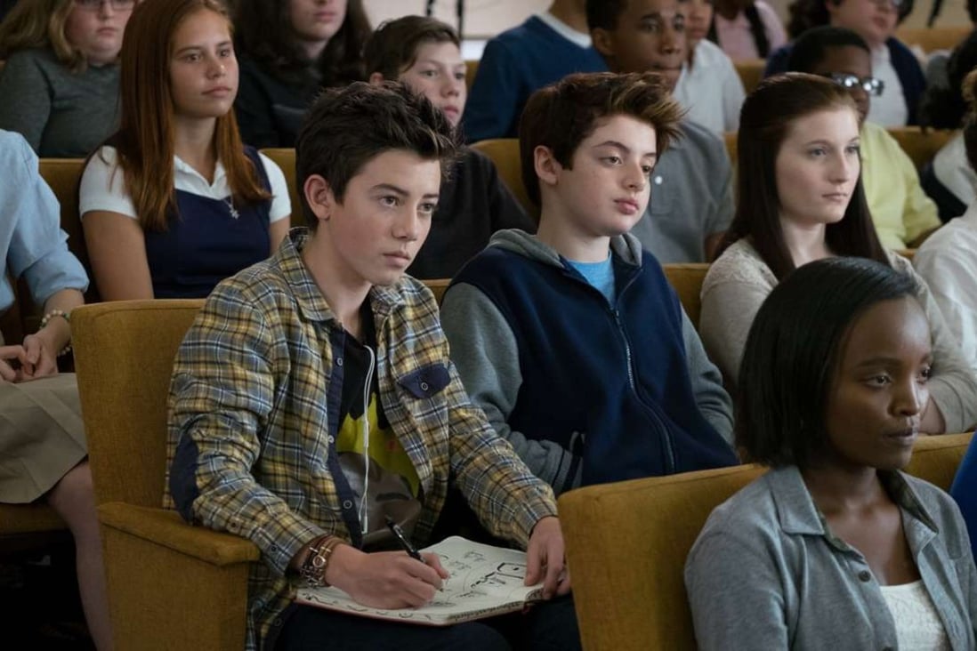 Griffin Gluck (centre) as an unhappy student in Middle School: The Worst Years of My Life (category: IIA). The film, which co-stars Lauren Graham and Rob Riggle, is directed by Steve Carr.