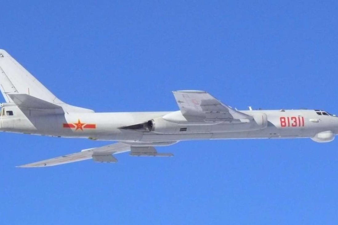 One of the Chinese H-6 bombers photographed over the Sea of Japan on Monday. Photo: Japan’s Ministry of Defence.