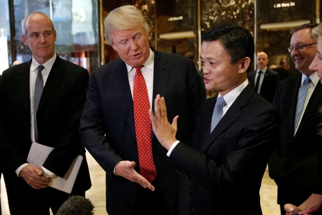 US President-elect Donald Trump and Alibaba founder Jack Ma speak with members of the press after their meeting in Trump Tower in New York on Monday. Photo: Reuters