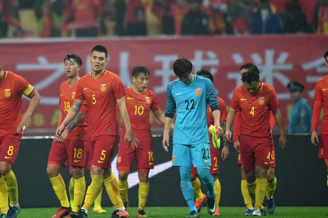 China’s long-suffering football fans saw their team lose 2-0 to minnows Iceland on Tuesday as the 48-team World Cup plan was announced. Photo: Xinhua