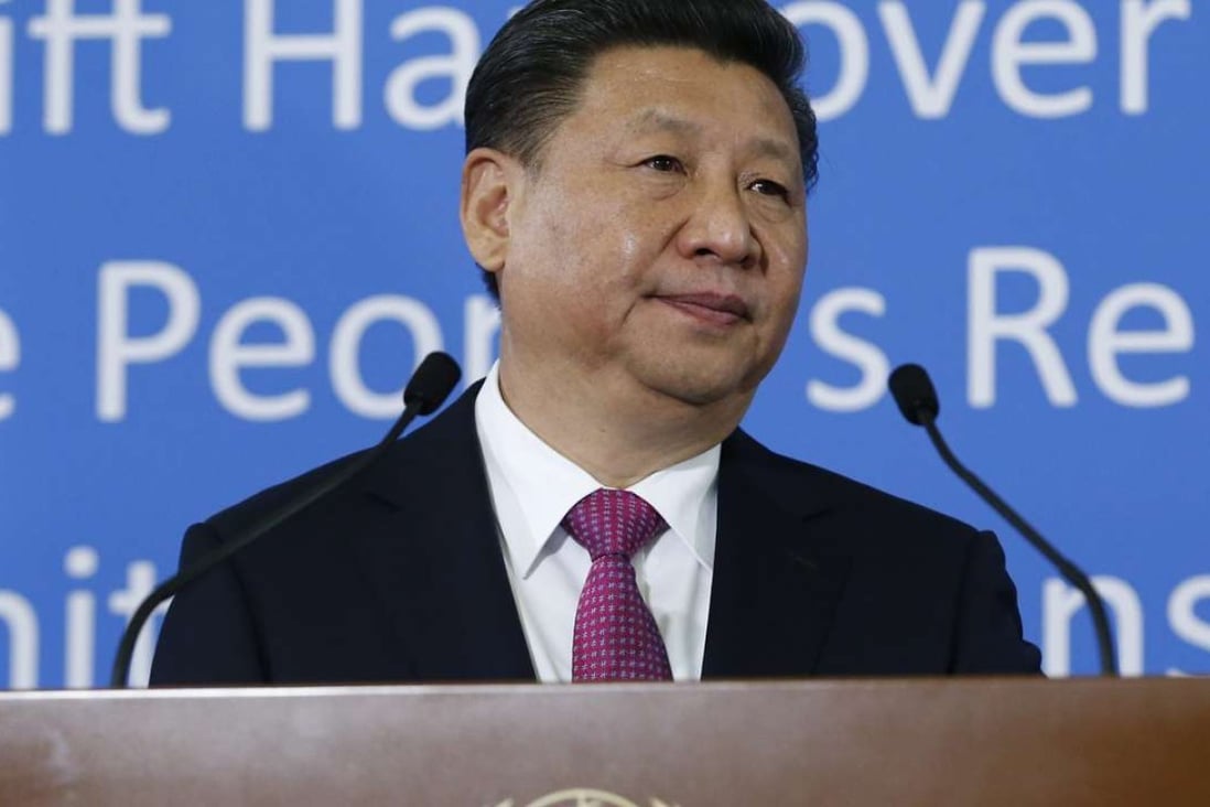 Chinese President Xi Jinping addresses guests at the United Nations European headquarters in Geneva. Photo: EPA