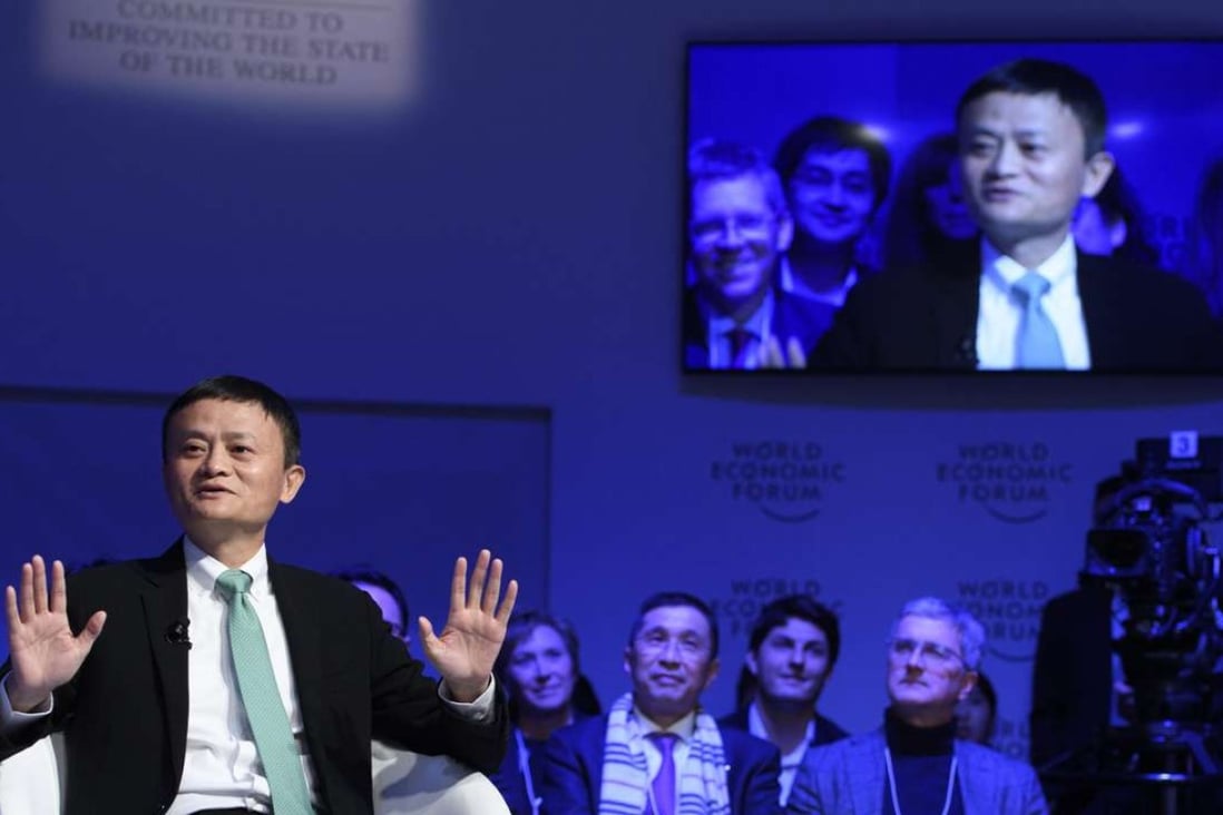 China's Jack Ma, Founder and Executive Chairman of Alibaba Group speaks at the World Economic Forum, in Davos, Switzerland. Photo: EPA