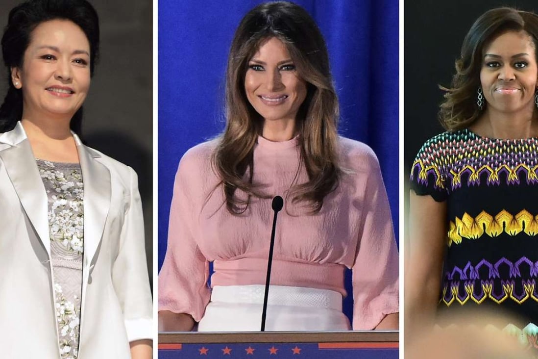Peng Liyuan, China’s first lady (left), Melania Trump, the next US first lady (centre), and her predecessor, Michelle Obama. Photos: AFP