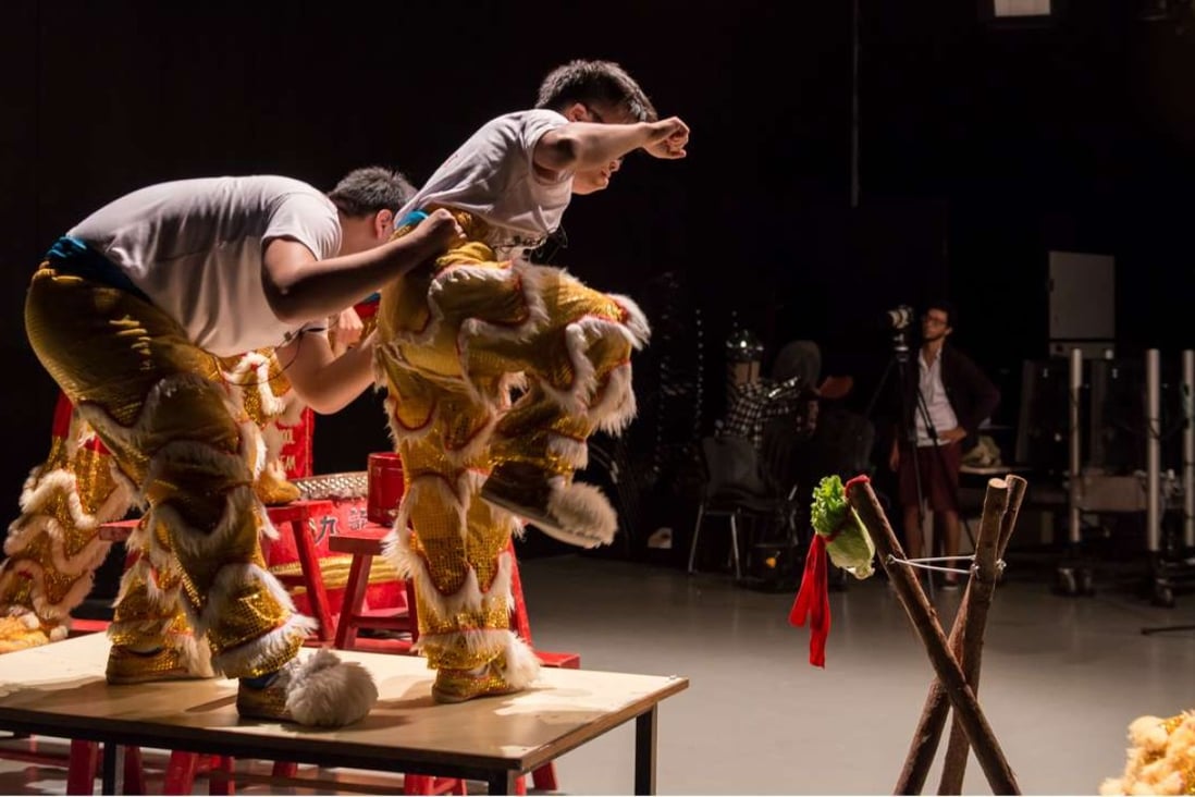 Muted Situation #2: Muted Lion Dance (2014), a video by Samson Young Kar-fai, is part of an exhibition showcasing the Mari-Cha Lion.