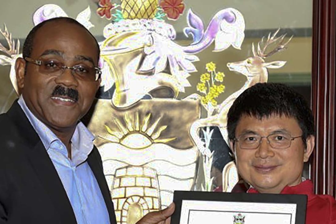 Prime Minister of Antigua and Barbuda Gaston Browne, left, with Xiao Jianhua in 2015. Photo: Handout