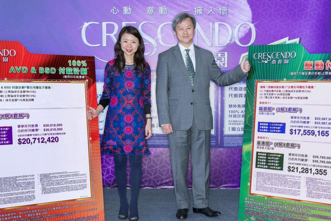 Justin Chiu (right), executive director of CK Property, announces sale details of Crescendo in Yuen Long. Photo: Handout