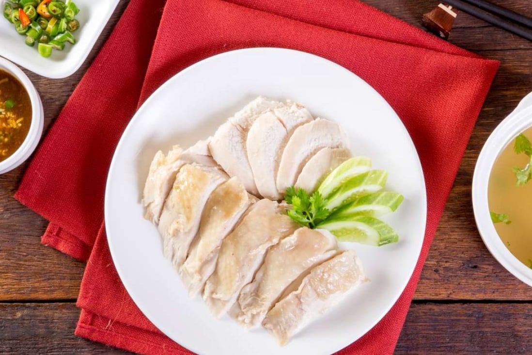 Hainanese chicken rice.