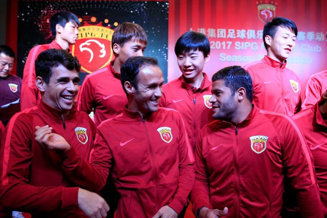 Brazilian and Portuguese soccer players attend the 2017 SIPG Football Club's season mobilisation of the Chinese Super League in Shanghai on February 13, 2017. Photo: Reuters