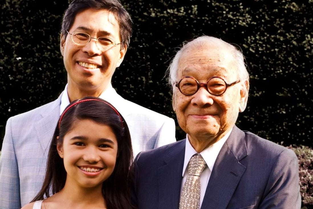 Sandi Pei (left, rear) with his father I.M. Pei (right) and daughter Anna Pei. Photo: Handout
