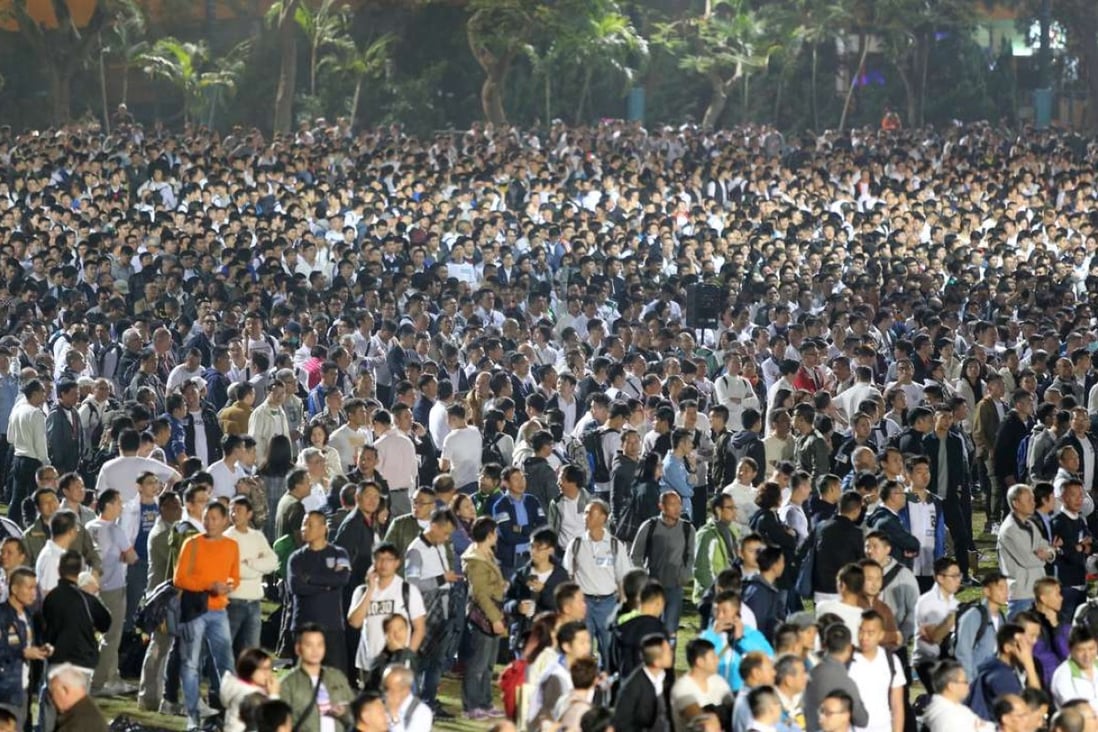 Hundreds of officers are seen at a gathering inside the police club in Mong Kok. Photo: Handout