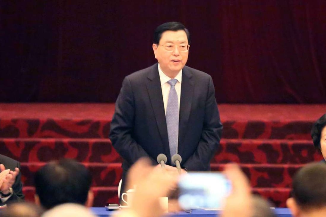 Zhang Dejiang gave a 20-minute speech on his latest take on Hong Kong issues. Credit: CNS