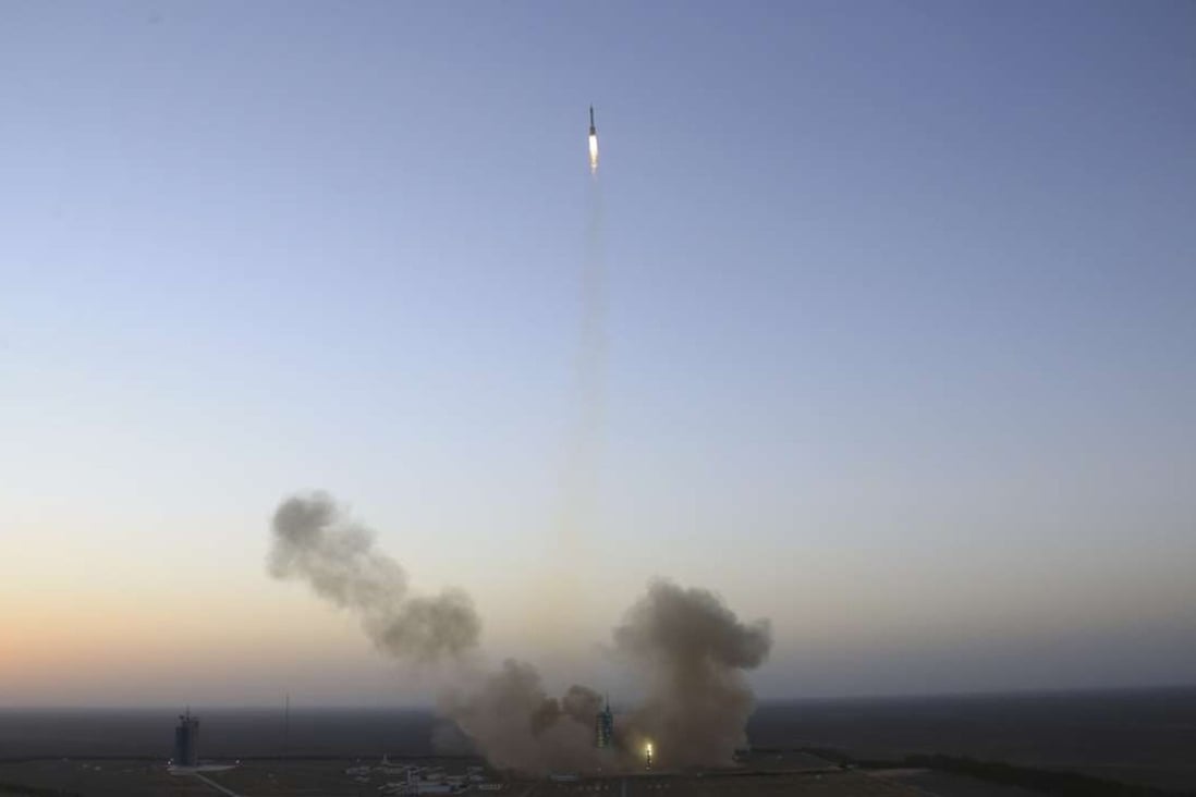 The launch of a manned Chinese space mission on a Long March carrier rocket in October last year. Photo: Xinhua
