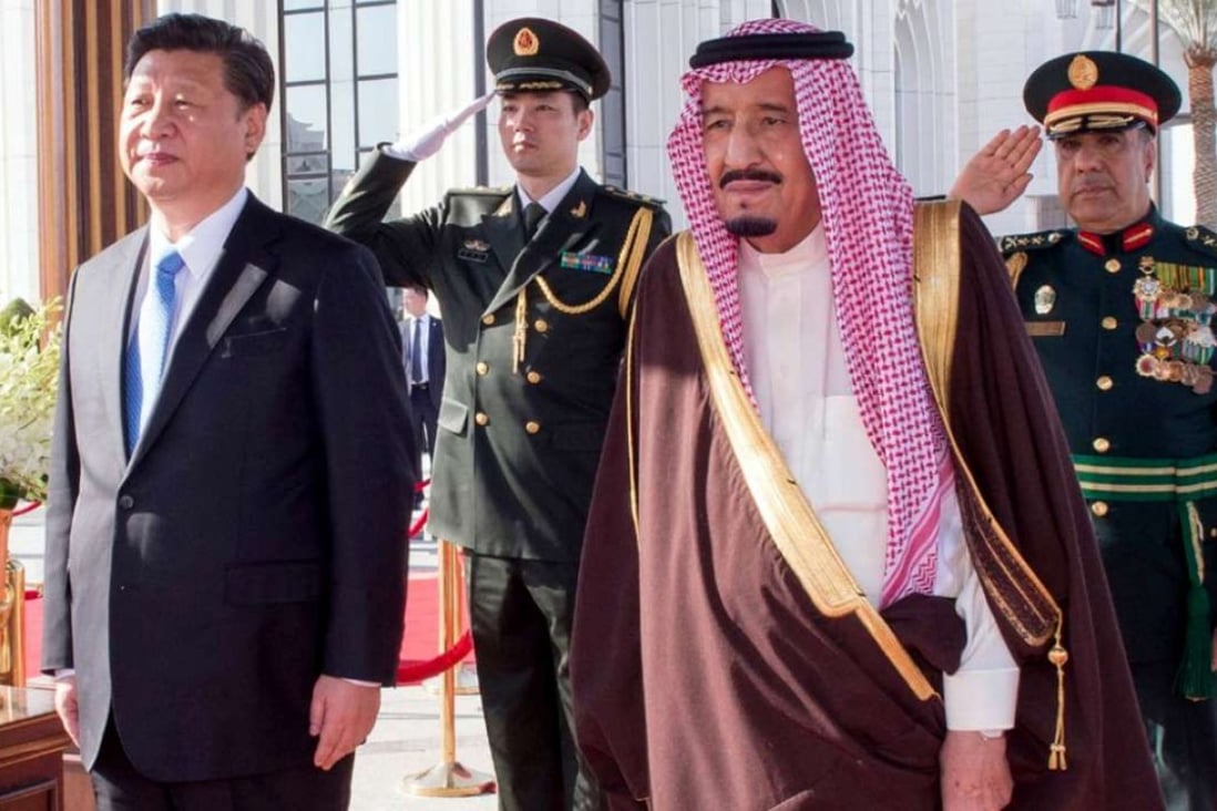 President Xi Jinping and Saudi Arabia’s King Salman listen to their national anthems upon Xi's arrival in Riyadh in January last year. Photo: AFP/SPA