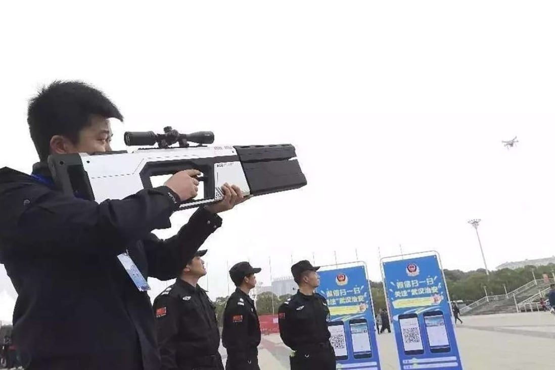 Police in Wuhan using one of the anti-drone devices. Photo: Handout