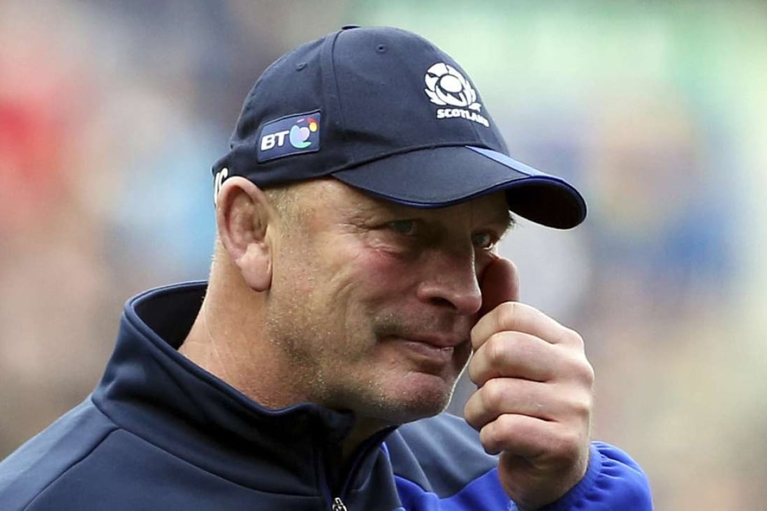 Scotland's coach Vern Cotter gets emotional after presiding over his final match as coach at Murrayfield in a win over Italy. Photo: AP