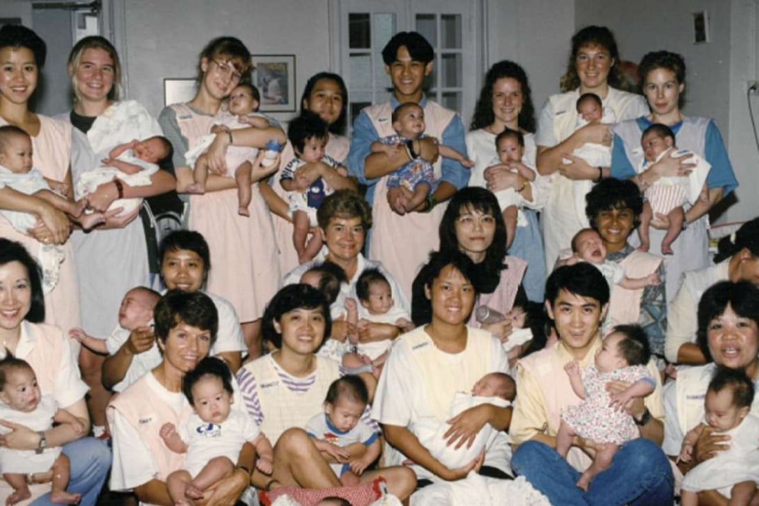 One of the earliest teams of child care home volunteers in their pink striped aprons in 1993. Photo: Courtesy of Mother’s Choice