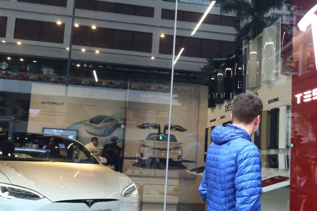 A showroom in Wan Chai for electric cars by Tesla Hong Kong. Photo: Dickson Lee