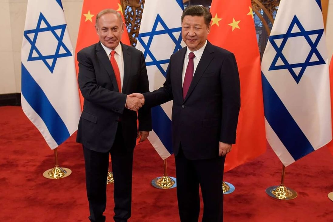 Israeli Prime Minister Benjamin Netanyahu and President Xi Jinping ahead of their talks in Beijing on Tuesday. Photo: EPA