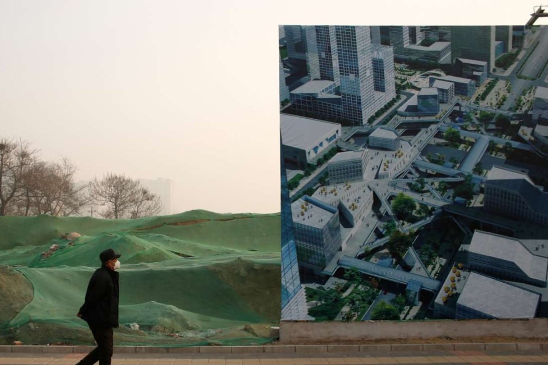 A man walks past an advertising billboard for a commercial property development in Beijing. The city has tightened a loophole that allowed newly divorced couples to qualify as ‘first time’ buyers. Photo: Reuters
