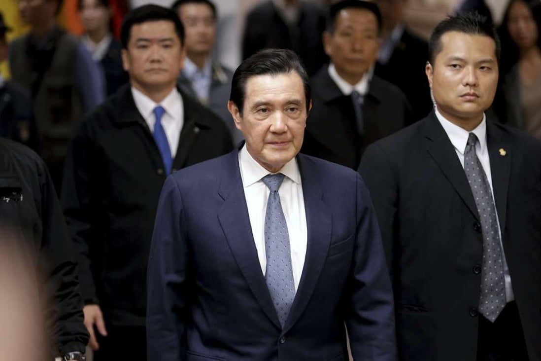 Former Taiwanese president Ma Ying-jeou, centre, arrives at the district court in Taipei, Taiwan, in January for questioning. Photo: EPA