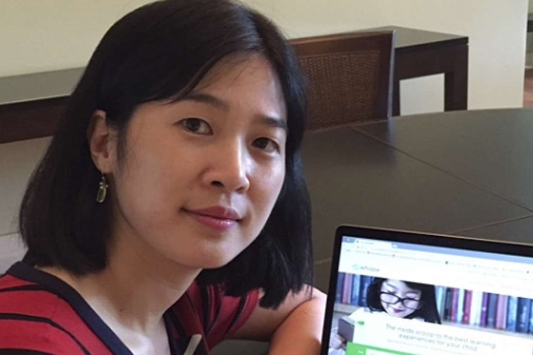 Hong Kong mum and entrepreneur Jennifer Chin shows a page from her upcoming website Whizpa, which will offer parents a tool to find education-related providers in the city.