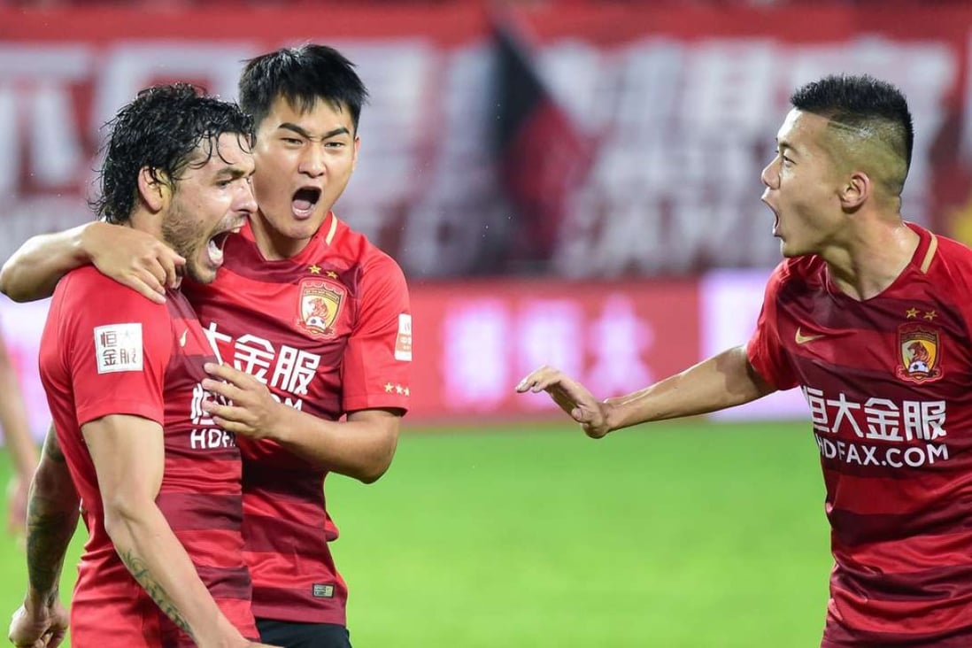 Ricardo Goulart celebrates netting Guangzhou Evergrande’s winner against Shanghai SIPG. Photos: Xinhua