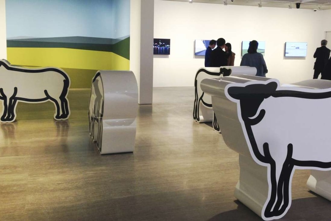 Sheep sculptures featured in Julian Opie’s exhibition at the Fosun Foundation in Shanghai. Photo: Enid Tsui