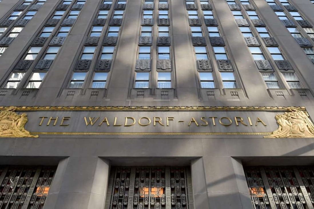 The front entrance to New York City's iconic Waldorf Astoria, one of the most famous hotels in the world, as New York City rents hit a new record. Photo: AFP