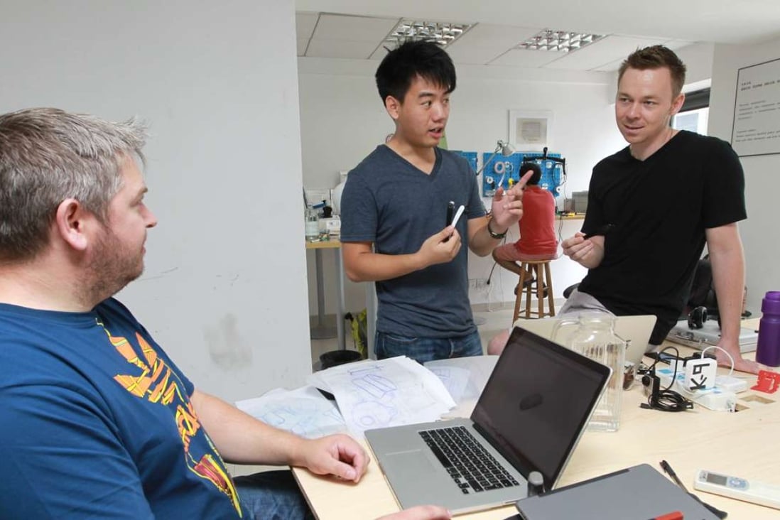 Noel Joyce, Jason Gui, both product designers, and Cyril Ebersweiler, founder of HAX, at their office in Shenzhen. Photo: Life Broadsheets