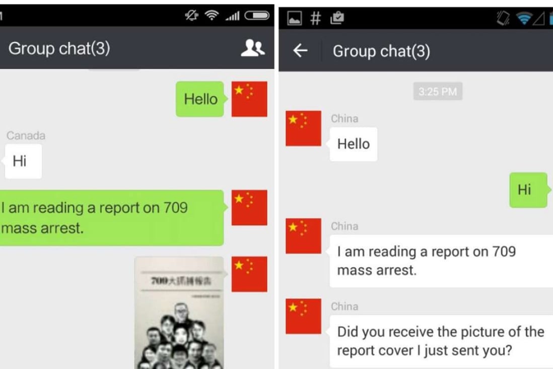 Evidence of censorship of image in WeChat’s group chat feature. A user with a China account attempts to send a picture of the cover of a report on the 709 Crackdown published by China Human Rights Lawyers Concern Group and is blocked. Photo: Handout