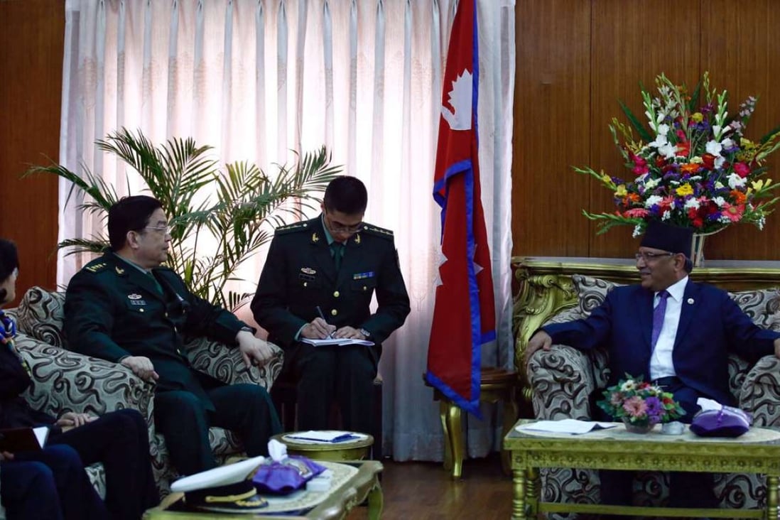 Nepalese Prime Minister Pushpa Kamal Dahal met with Chinese Defence Minister Chang Wanquan in March. Photo: Reuters