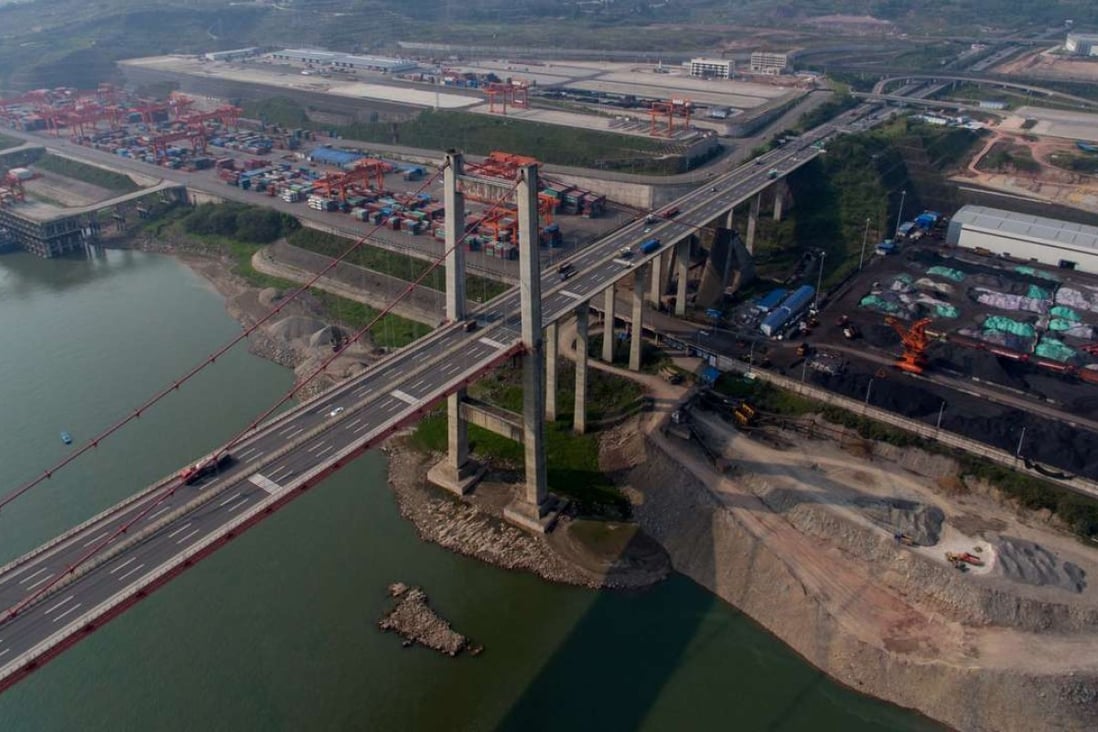 An aerial shot of Guoyuan port on the Yangtze River in Chongqing, southwest China. Guoyuan port is a 16-berth port connected to the railway in Chongqing, and beyond. Photo: Xinhua