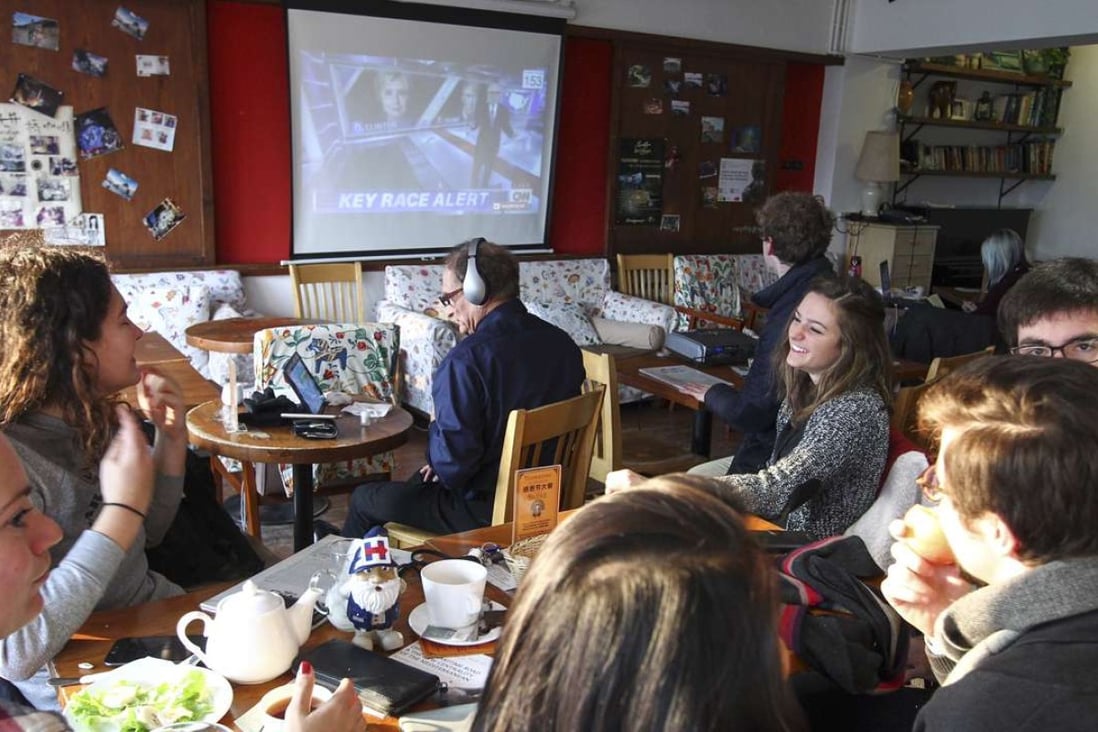 A file picture of foreigners in Beijing watching TV coverage of the US presidential election last year. Photo: Simon Song