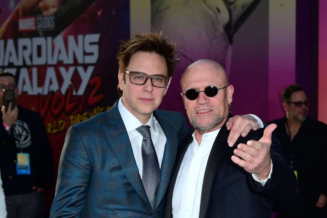 Writer and director James Gunn (left) and producer Kevin Feige arrive for the world premiere of Guardians of the Galaxy Vol. 2 in on Wednesday. Photo: AFP
