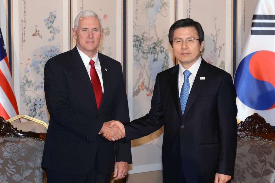US Vice-President Mike Pence meets acting South Korean President Hwang Kyo-ahn in Seoul on April 17. Photo: Xinhua