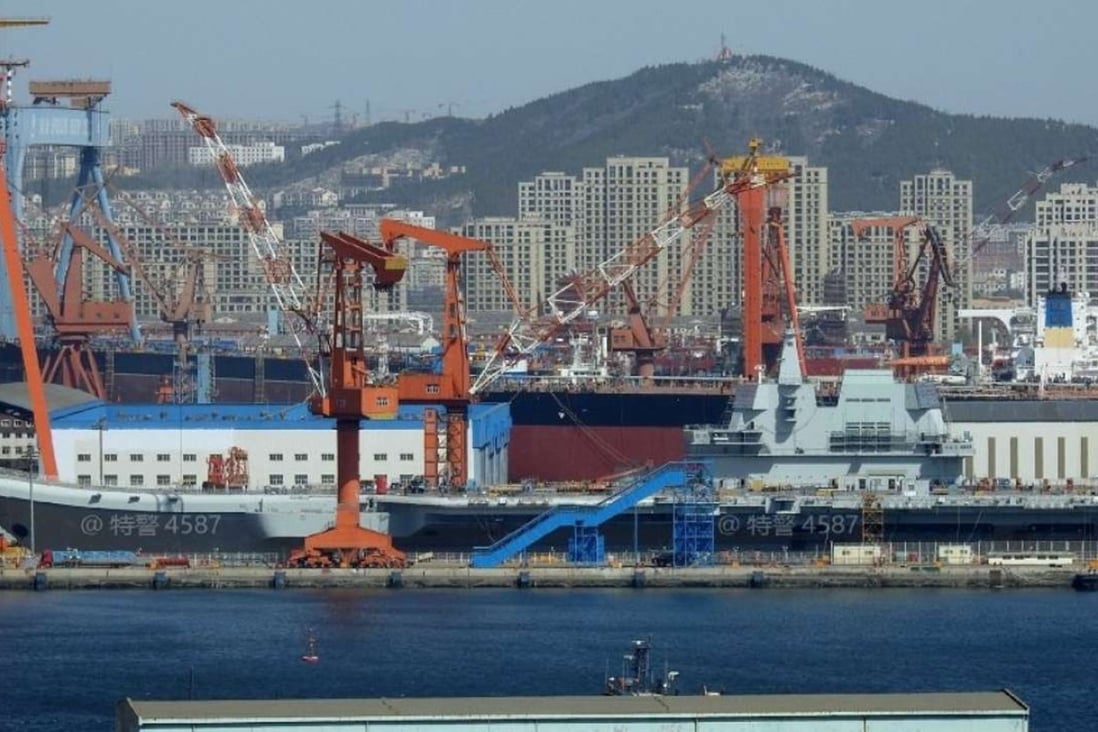 China's first domestically built carrier, known only as the Type 001A, at its berth in Dalian city in Liaoning province. Photo: Weibo