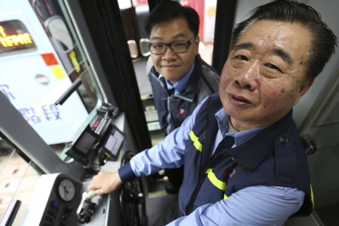 Senior motorman Kong Sin-man (right) and motorman Ho Yiu-man at the Kennedy Town tram depot. Photo: Xiaomei Chen