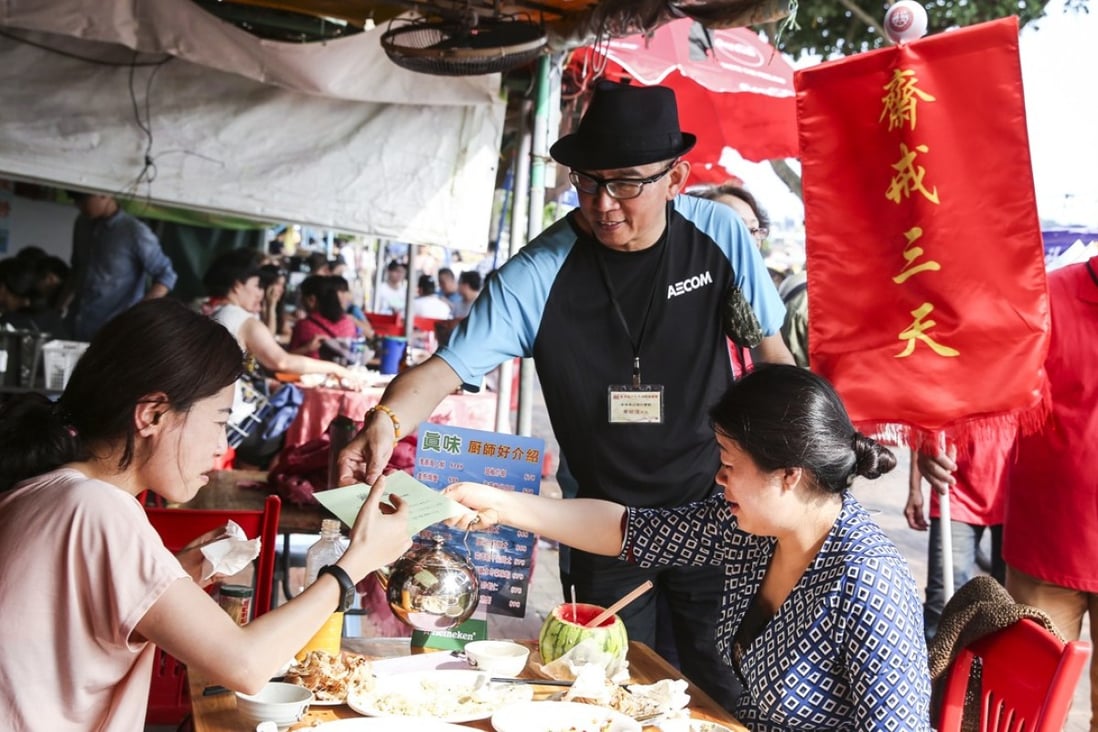 A 3-day vegetarian food festival took place at the Cheung Chau Bun Festival. The practice to refrain from consuming meat during the week-long bun festival to drive off evil spirits. Photo: Sam Tsang
