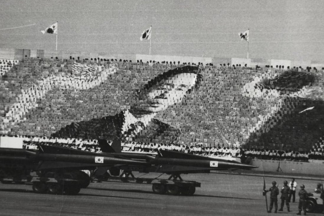 A South Korean military parade in 1973 honouring president Park Chung-hee, whose rigid, conservative nation serves as the stark backdrop in Everything Belongs to Us.